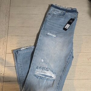 Fashion Nova Light Blue Distressed Straight Leg Jeans